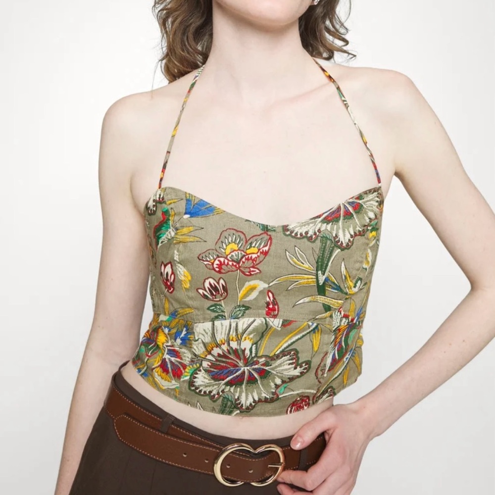 Banana republic floral linen crop top
